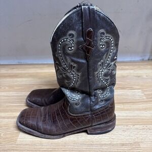 Ferrini Stampede Caiman Mens 10.5D Brown Leather Croc Print Western Cowboy Boots